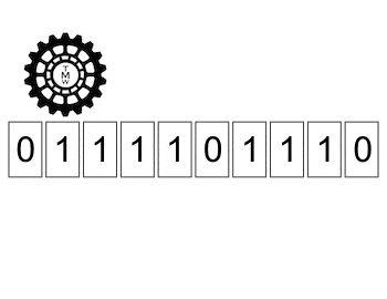 image with the animated 'gear' logo of Turing Machine Works, illustrating a Turing Machine adder in operation